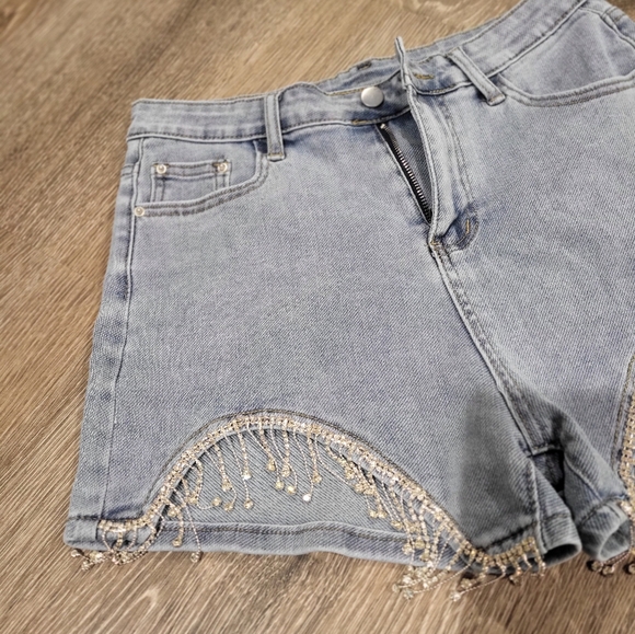 NWOT Rhinestone fringe denim shorts - Picture 4 of 14